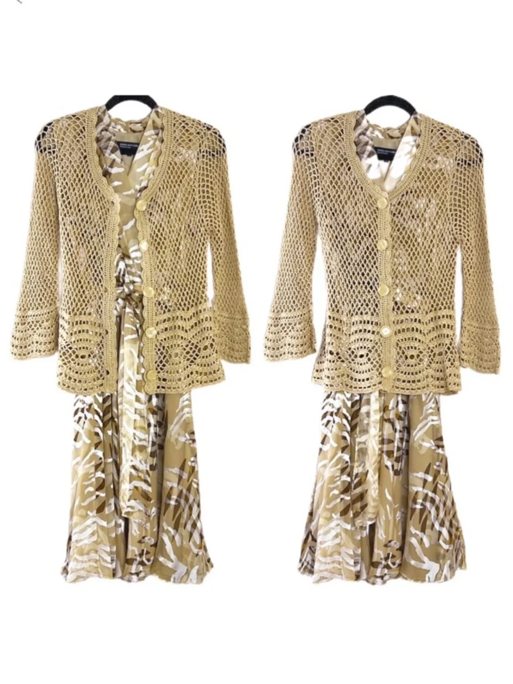 2 Piece Jones New York Collection Belt Wrap Midi Sleeveless Dress & Cardigan 8 - Picture 3 of 10